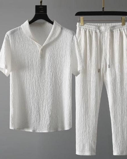 Men's Crinkled Co-Ord Set White