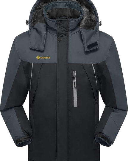Men'S Windproof Ski Jacket Warm Raincoats Snowboarding Hooded Parka with Multi-Pockets