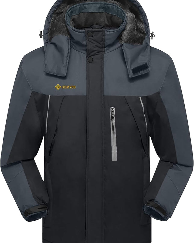 Men'S Windproof Ski Jacket Warm Raincoats Snowboarding Hooded Parka with Multi-Pockets