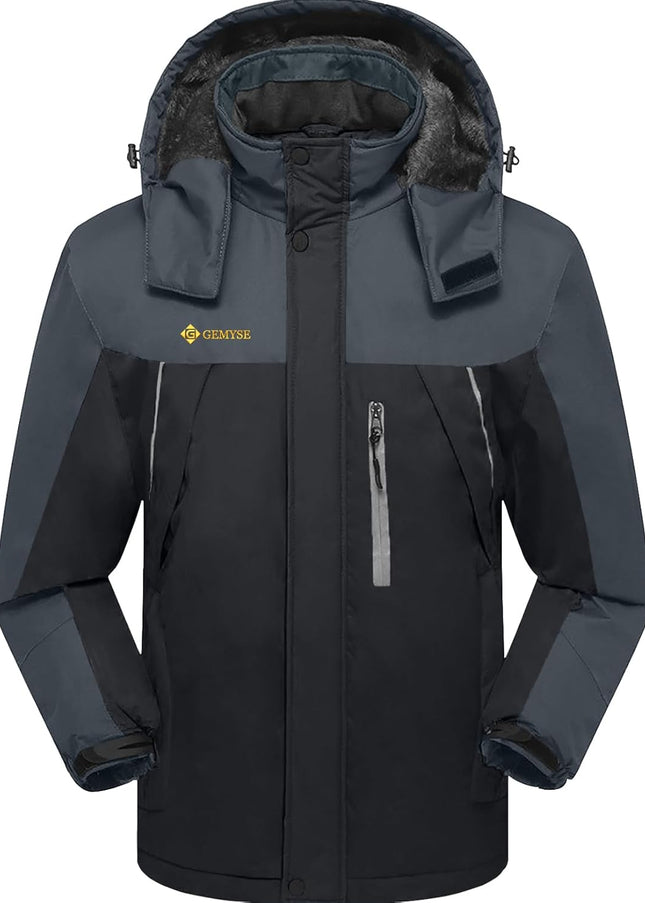 Men'S Windproof Ski Jacket Warm Raincoats Snowboarding Hooded Parka with Multi-Pockets