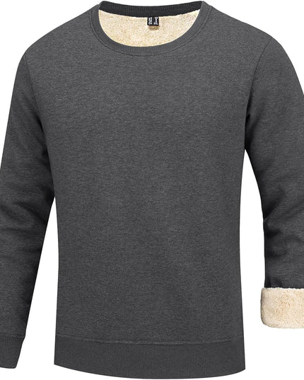 Men'S Fleece Sweatshirts Warm Sherpa Lined Heavy Thicken Underwear Winter Crewneck Pullover Tops Shirts
