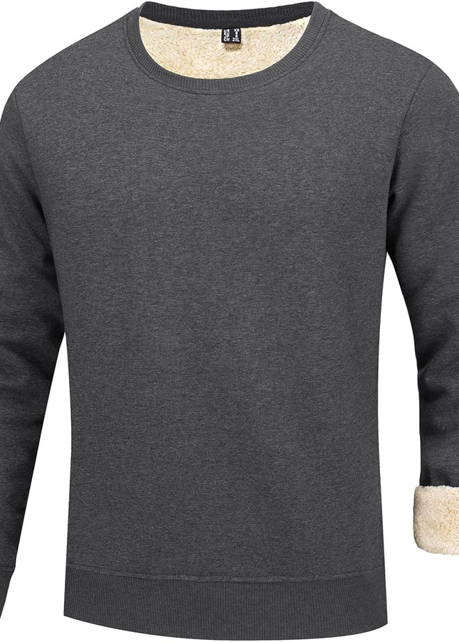 Men'S Fleece Sweatshirts Warm Sherpa Lined Heavy Thicken Underwear Winter Crewneck Pullover Tops Shirts