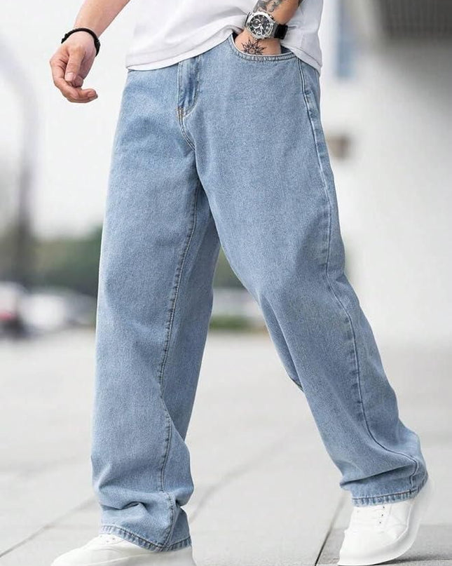 Men's Loose Fit Mid Rise Light Blue Jeans