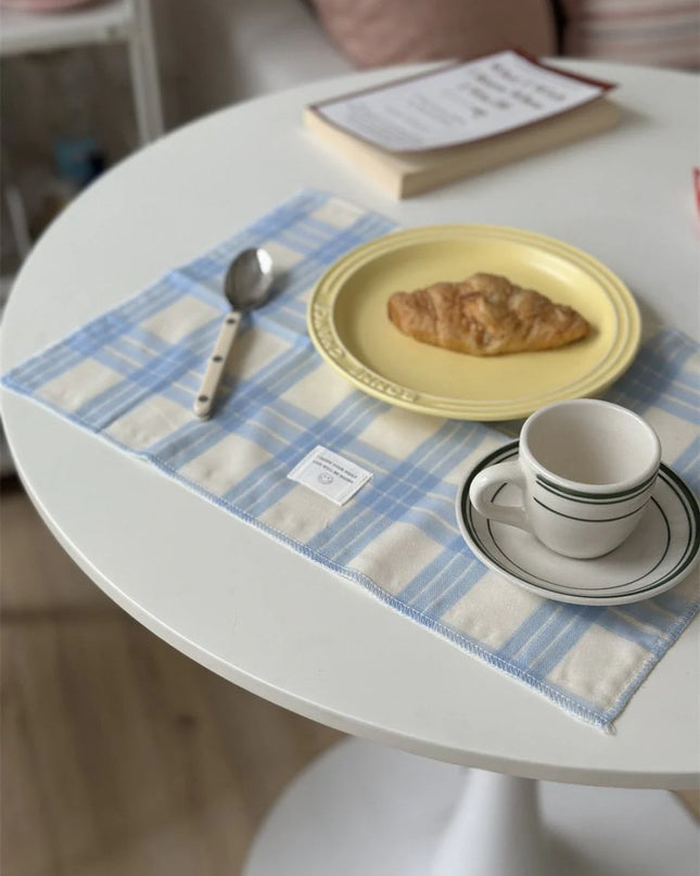 Retro Pastel Blue Checker Placemat for Dopamine Table Setting