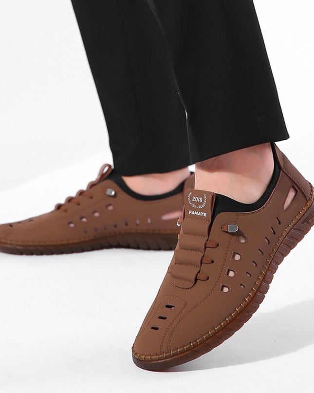 Men's Stylish Laser Cut Tan Casual Shoes