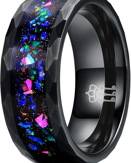 Mens Womens Tungsten Rings 8Mm 4Mm Galaxy Series Created-Opal Inlay Wedding Bands