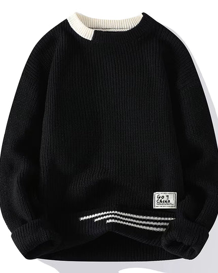 New Autumn Winter Korean Knit Pullovers Men Fashion Knitted Sweater Mens O-Neck Patchwork Casual Knitwear Slim Pullover Sweaters