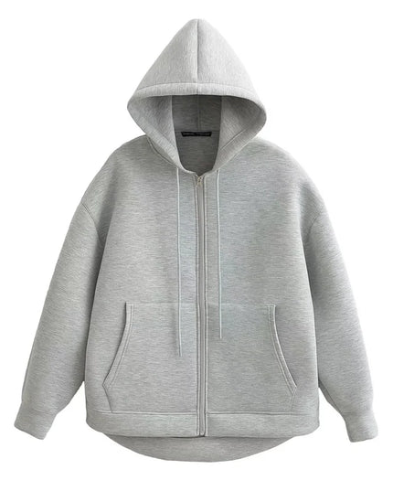 Winter New Women'S Zipper Hoodie High Street Unisex Style Double Pockets Oversize Loose Sweatshirts Outerwear Top