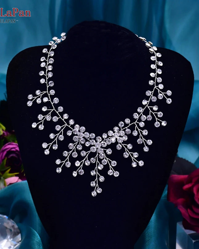 TOPQUEEN Elegant Crystal Woman Necklace Bridal Clavicle Chain Choker Wedding Party Diamante Brides Jewelry Anniversary Gift HN01