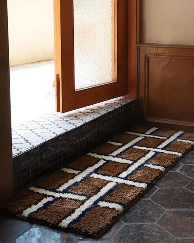 Retro Contrast Checker Bedside Tufting Runner Rug