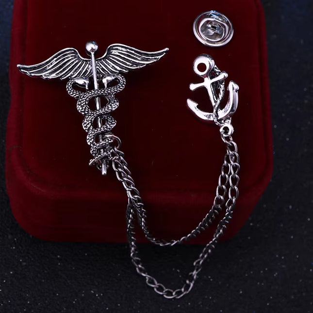 New Retro Snake Animal Brooch Angel Wings Tassel Chain Lapel Pins Suit Collar Pin Badge Shirt Brooches for Men Accessories