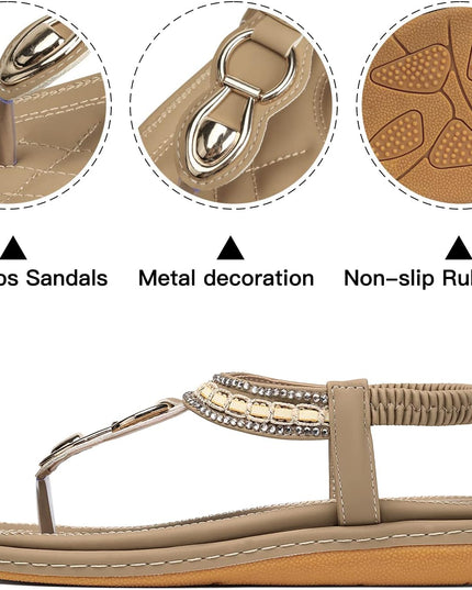 Womens Sandals Dressy Summer: Women Comfortable Walking Flat Bohemian T-Strap Ladies Casual Comfy Sandals