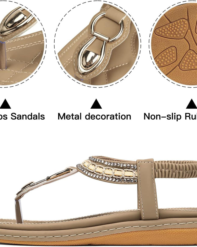 Womens Sandals Dressy Summer: Women Comfortable Walking Flat Bohemian T-Strap Ladies Casual Comfy Sandals