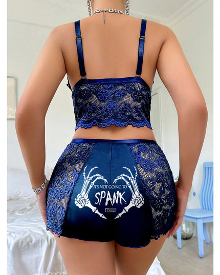 Blue Lace Babydoll Set, Naughty Pajama Outfit