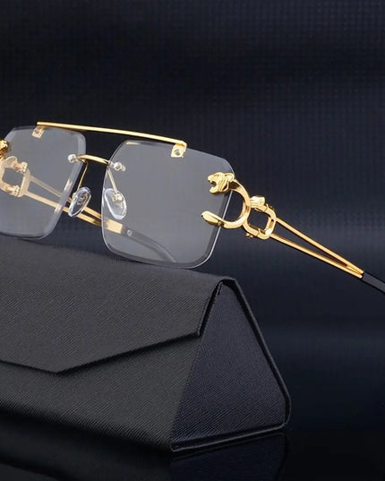 Fashion Retro Cheetah Decoration Sunglasses for Women Men Metal Steampunk Sun Glasses Summer UV400 Shades Trendy Rimless Eyewear