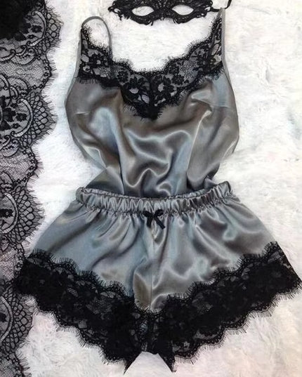 1 Set of Sexy Women'S Pajamas Sleeveless Camisole Pyjamas Lace-Trimmed Satin Camisole Pyjama Set