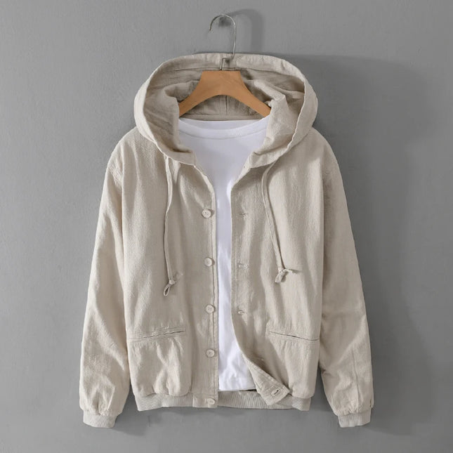 New Designer Italy Quality Linen Hooded Jacket for Men Casual Trend Spring Autumn Outerwear Blazer Top Clothes Chaquetas Jaqueta