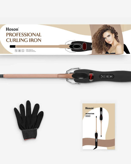 9Mm Thin Curling Iron Ceramic, 3/8 Inch Small Barrel Hair Curling Wand for Long & Short Hair, LCD Display with 9 Heat Setting Include Glove(Golden)