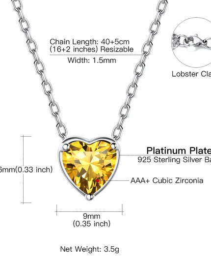 Silver Necklace 925 Sterling Silver Birthstone Love Heart Necklace Gifts for Women