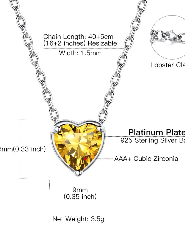 Silver Necklace 925 Sterling Silver Birthstone Love Heart Necklace Gifts for Women
