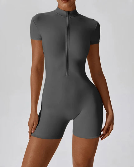 Summer Zipper Workout Jumpsuit Sports Overalls Women Gym Clothing Running Fitness Suits Gym Tracksuit Short Sportswear Yoga Set