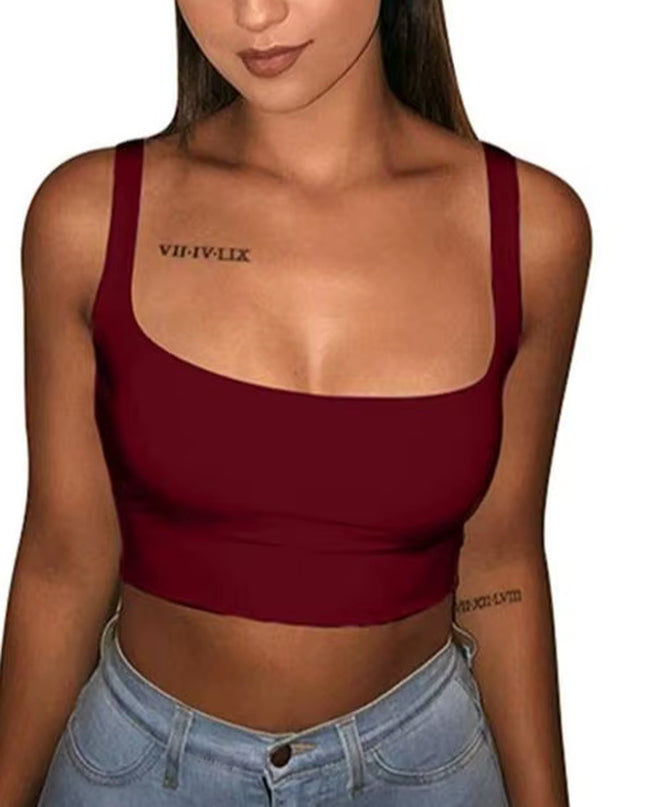 Sexy Women Solid Strappy Tank 2019 Vest Crop Top Summer Beach Party Sleeveless Slash Neck Tanks Woman Girls Bralette Tank Top