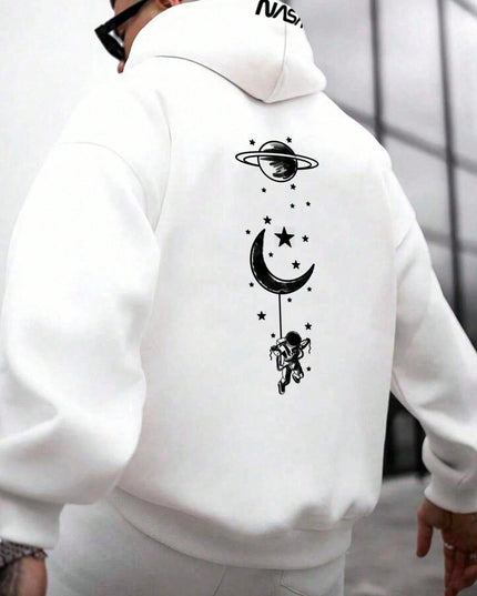 Manfinity Homme Men'S Ultra Loose Fit Moon & Planet Printed Hoodie