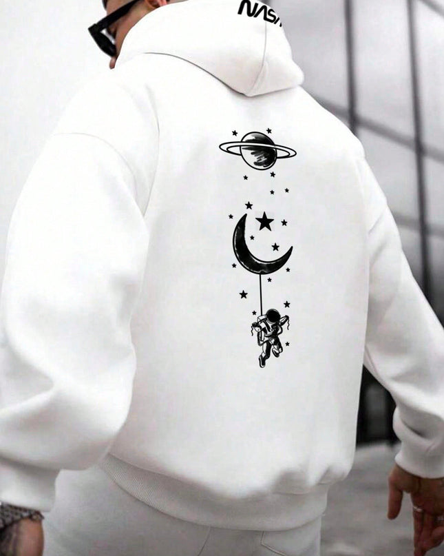 Manfinity Homme Men'S Ultra Loose Fit Moon & Planet Printed Hoodie