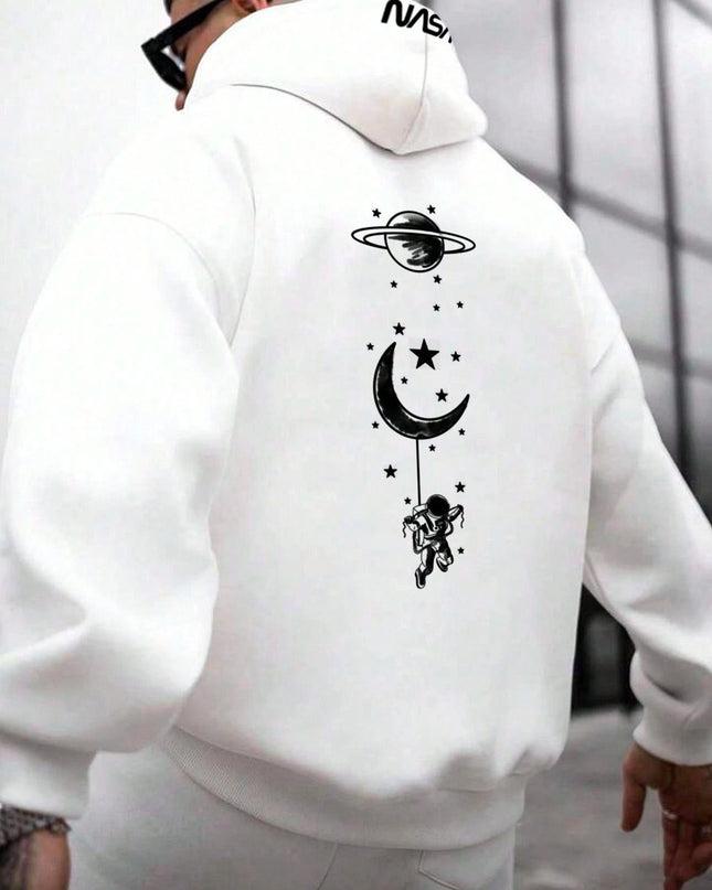 Manfinity Homme Men'S Ultra Loose Fit Moon & Planet Printed Hoodie