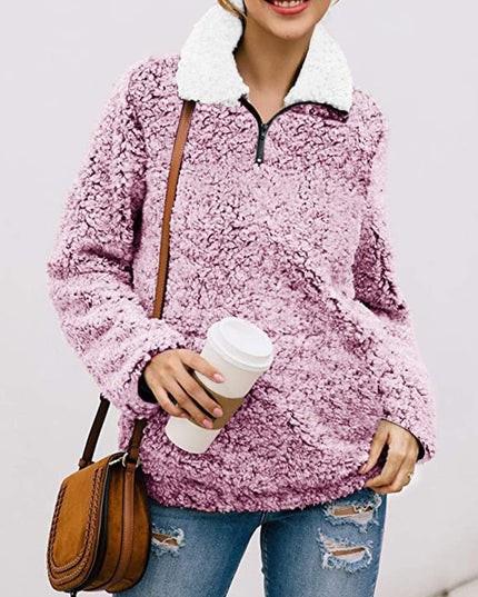 Women'S Long Sleeve 1/4 Zipper Pullover Sherpa Fleece Winter Oversized Outwear Sweatshirt Coat