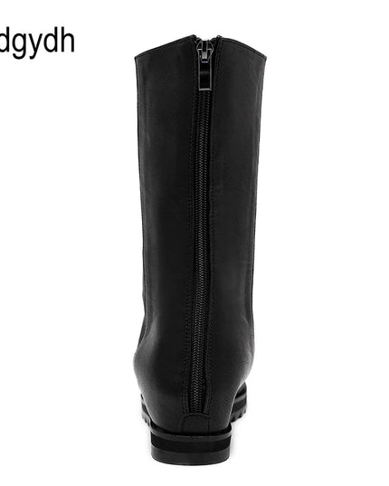 Zipper Design Black Women Shoes Wedges 2022 New Spring Autumn Open Toe Leather Mid-Calf Boots for Women Promotion Sale