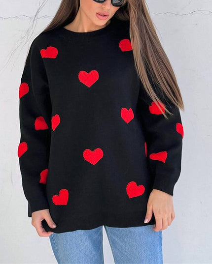 Long Sleeve Loose Heart-Shaped round Neck Sweater for Women Autumn and Winter