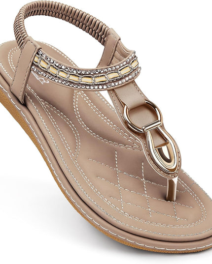 Womens Sandals Dressy Summer: Women Comfortable Walking Flat Bohemian T-Strap Ladies Casual Comfy Sandals
