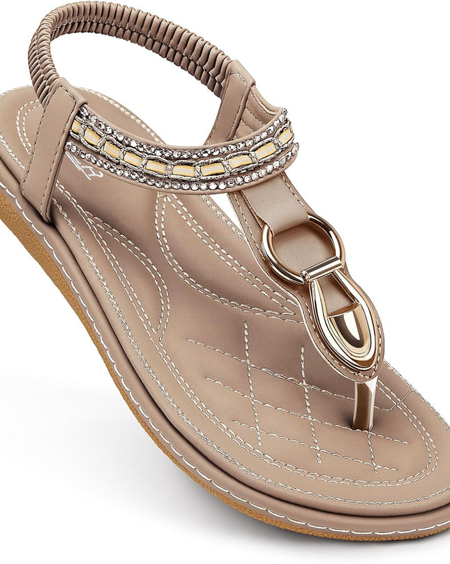 Womens Sandals Dressy Summer: Women Comfortable Walking Flat Bohemian T-Strap Ladies Casual Comfy Sandals