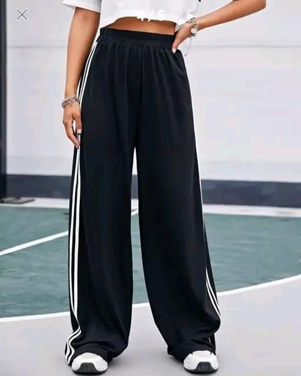 Women's Hight Waist Wide-Leg Jogger Pant Black & White Stripe