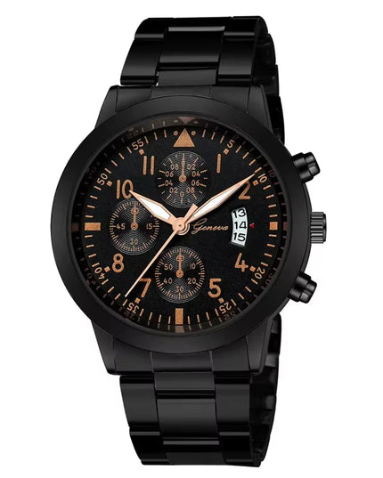 Geneva Watches Men Luxury Men Watches Black Stainless Steel Blue Face Quartz Watch Men Sports Watches Reloj Hombre Horloge Heren