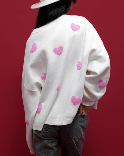 Long Sleeve Loose Heart-Shaped round Neck Sweater for Women Autumn and Winter