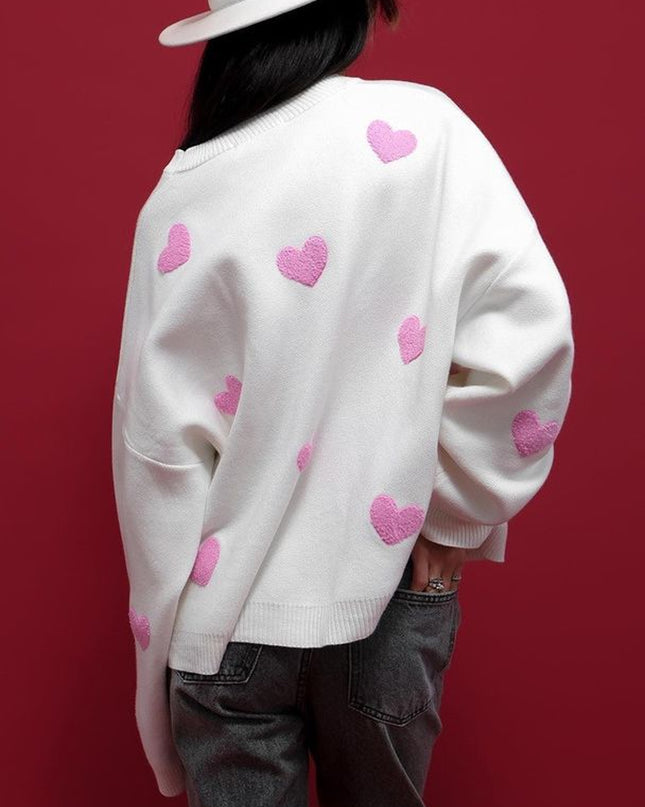 Long Sleeve Loose Heart-Shaped round Neck Sweater for Women Autumn and Winter