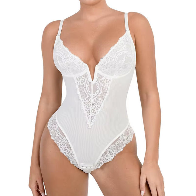 Lace Shapewear Bodysuit for Women Tummy Control Body Shaper V Neck Fajas Sculpting Tank Tops Slimming Camisole Corset