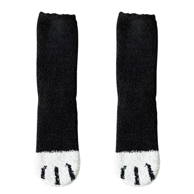 Plush Winter Funny Cute Style Animal Cat Paw Cartoon Pattern Women Cotton Socks Super Soft for Female House Sleeping Floor Sox