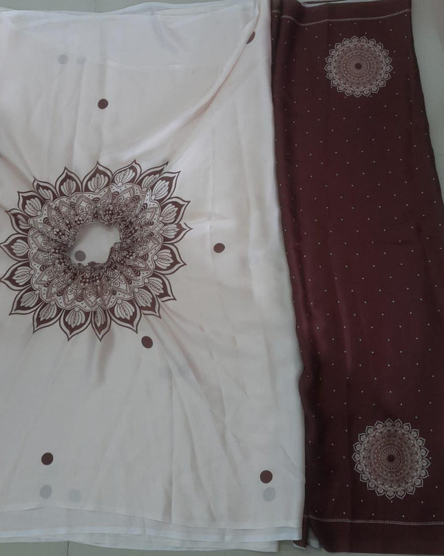 Satin Silk Printed Kaftan Saree With Unstitched Blouse