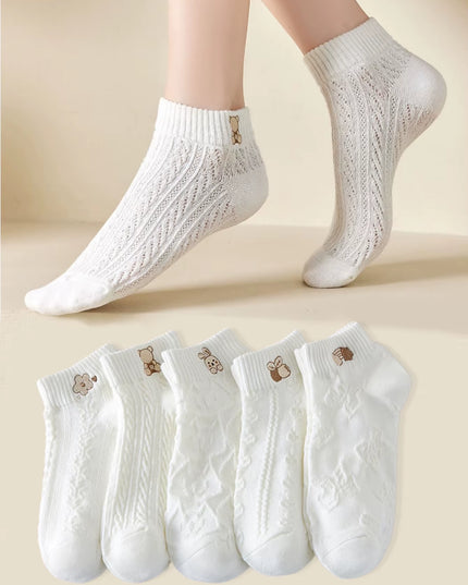 5 Pairs Womens Socks Lovely Cow Pattern Short Socks Creative Printing Socks Ankle Sock