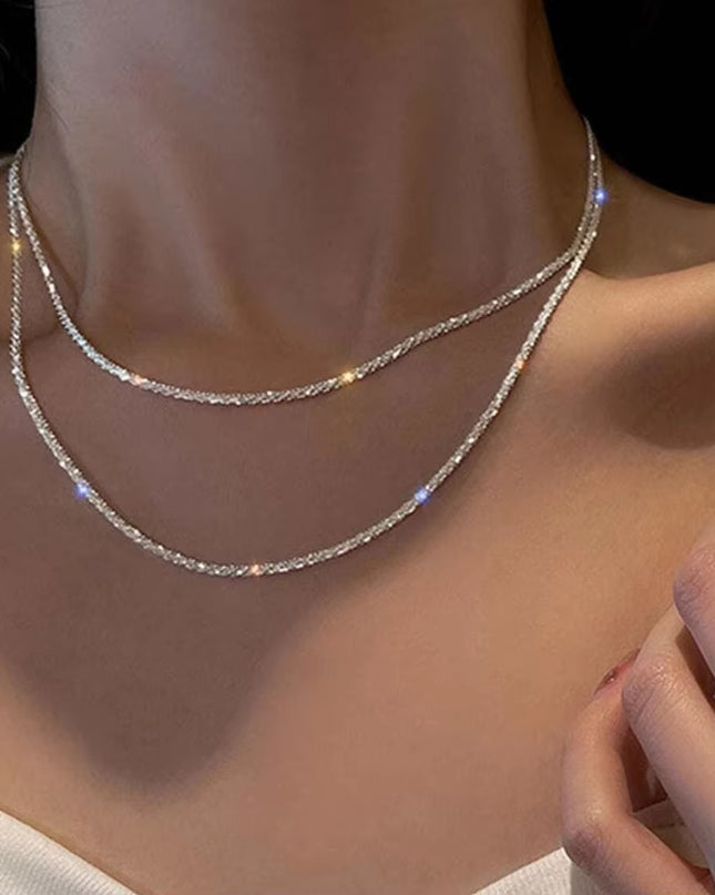 Silver Color Sparkling Necklace for Women Trendy Clavicle Chain Choker Girls Korean Wedding Party Jewelry Accessories