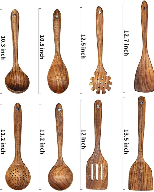 Wooden Spoons for Cooking,12 Pack Wooden Utensils for Cooking Wooden Kitchen Utensils Set Wooden Cooking Utensils Natural Teak Wooden Spatulas for Cooking (12Pcs)