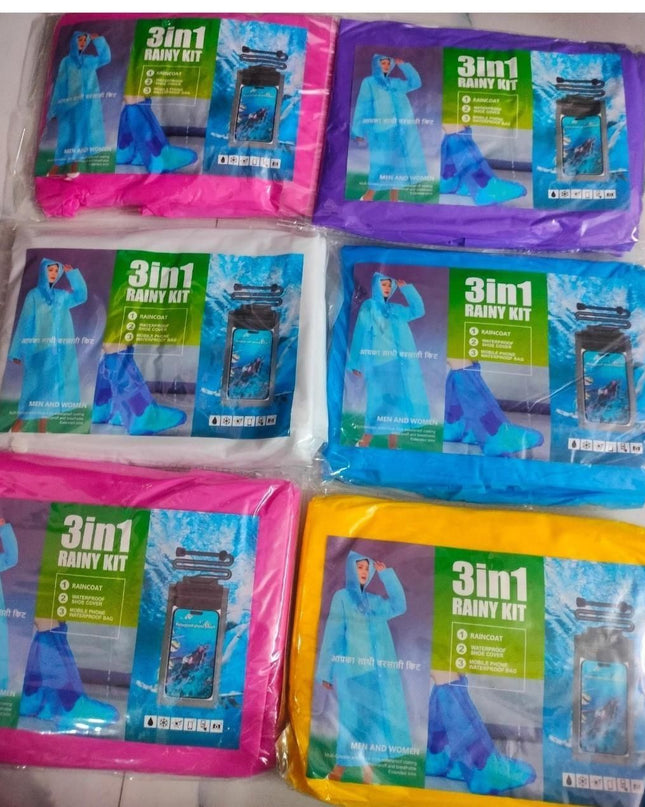 Unisex 3 in 1 Rain Coat (1 Rain Coat, 1 Mobile Cover & 1 Rain Shoe)