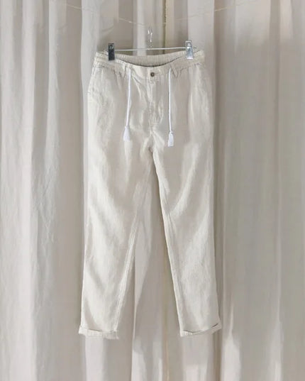 New Design Casual 100% Linen Long Pants Men Solid Fashion Brand Trousers for Men Elastic Waist Pantalones Pantaloni Un Pantalon