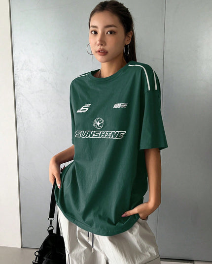 DAZY Summer Casual Loose Short Sleeve T-Shirt with Letter Print Oversized T-Shirt,Graphic Tees