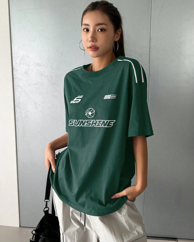 DAZY Summer Casual Loose Short Sleeve T-Shirt with Letter Print Oversized T-Shirt,Graphic Tees