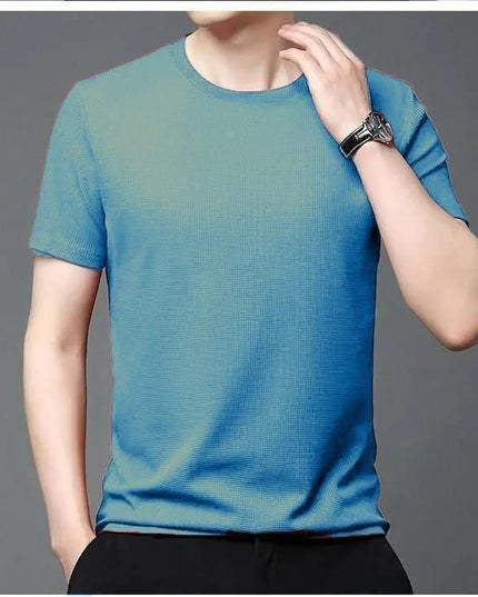 Polyester Stretchable Solid Half Sleeves Mens Round Neck T-Shirt Pack Of 4