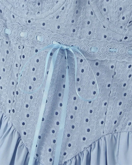 Fashion Summer Dresses 2024 Blue Midi Crochet Dress Elegant Sexy Spaghetti Strap Bustier Dress for Party Club